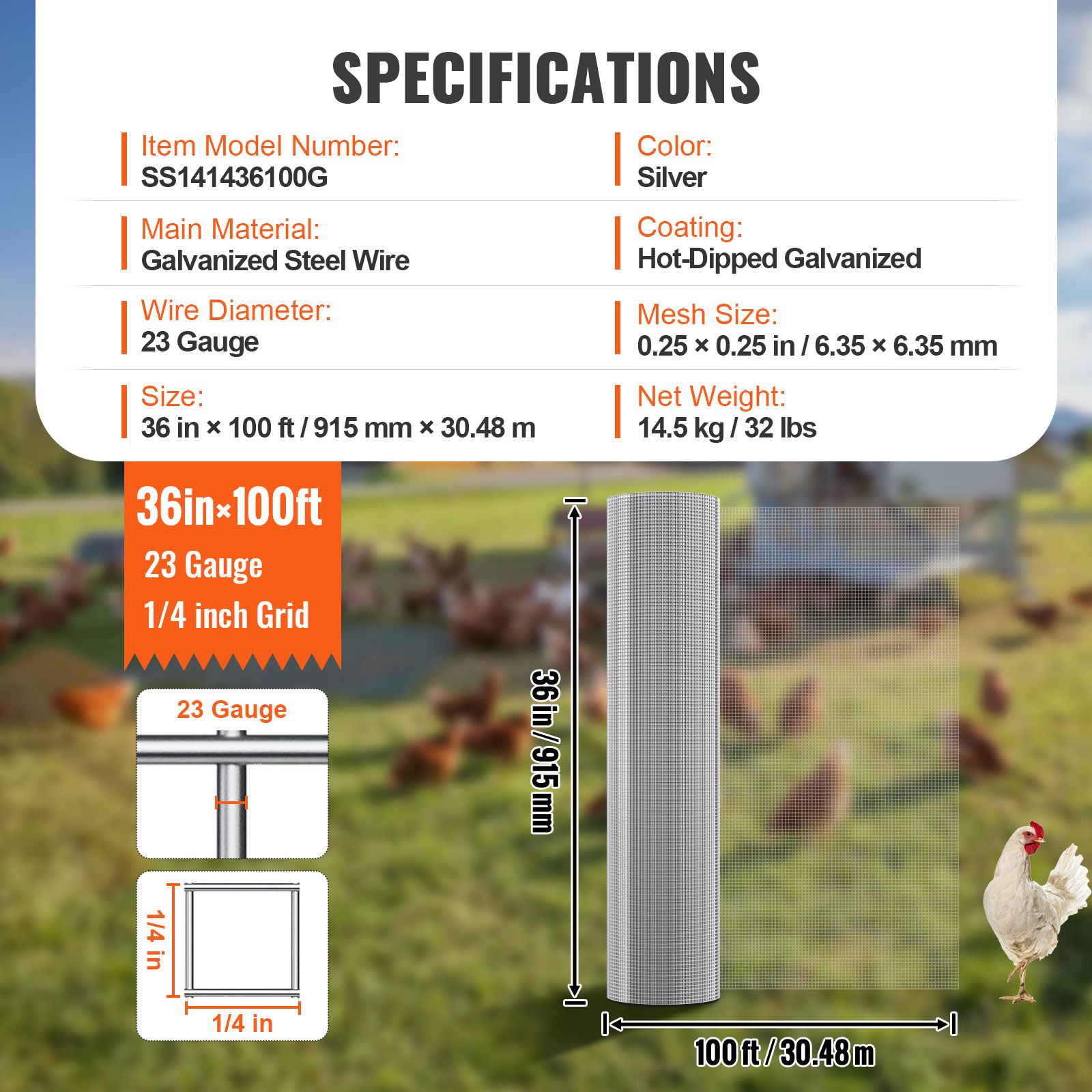 Hardware Cloth 1/4" 36/48inx100/50ft 23 Ga Wire Mesh Roll Chicken Fencing - Picture 33 of 50