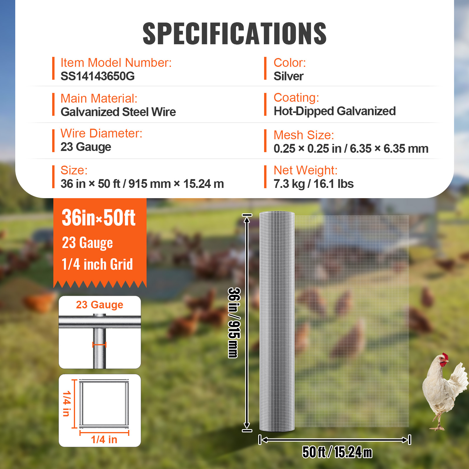 Hardware Cloth 1/4" 36/48inx100/50ft 23 Ga Wire Mesh Roll Chicken Fencing - Picture 45 of 50
