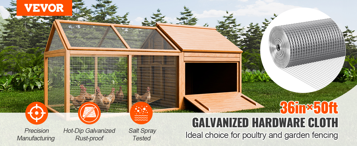 VEVOR Hardware Cloth, 1/2 inch 36in x 50 ft 19 Gauge, Hot Dipped