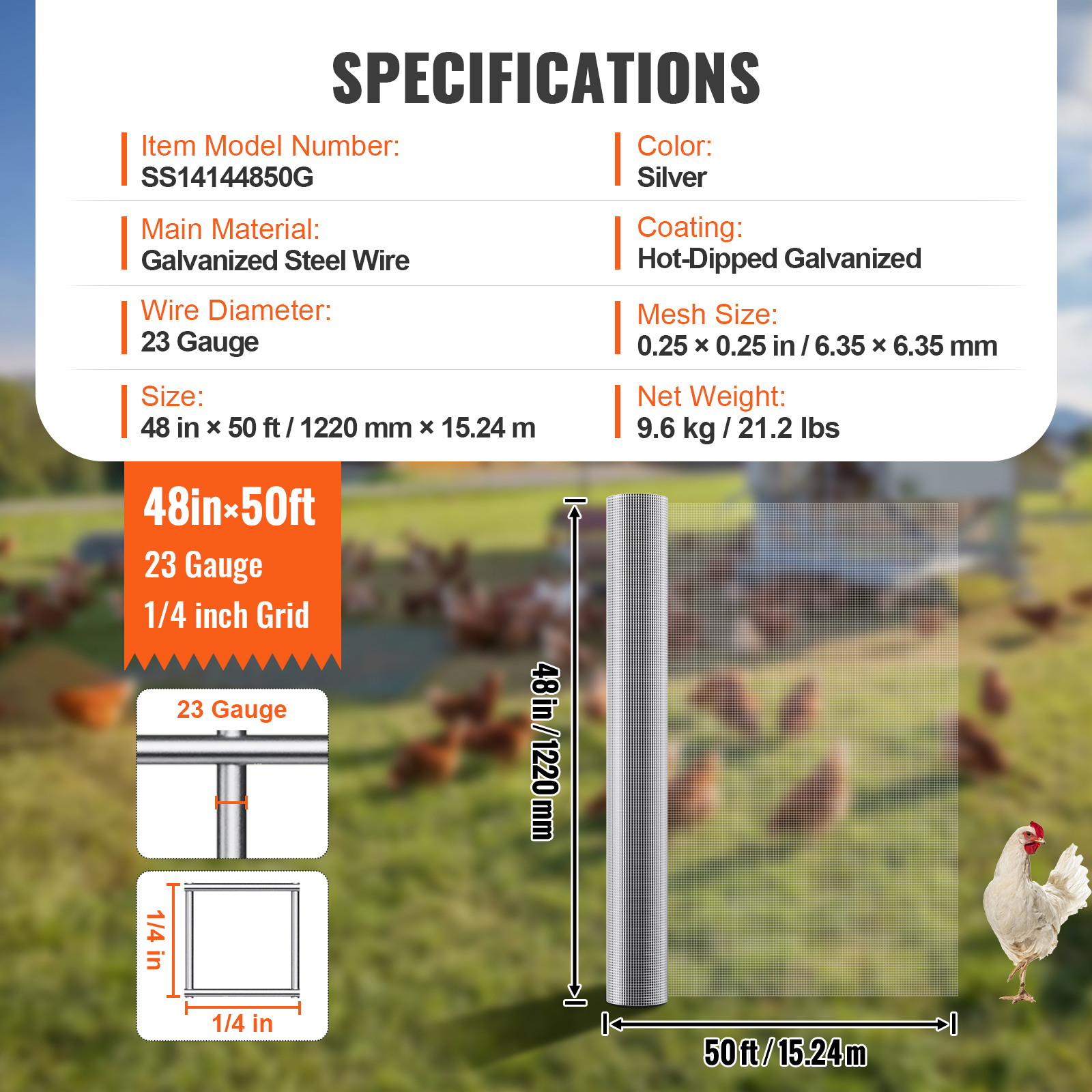 Hardware Cloth 1/4" 36/48inx100/50ft 23 Ga Wire Mesh Roll Chicken Fencing - Picture 21 of 50