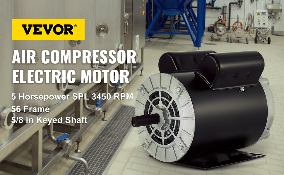 VEVOR Air Compressor Electric Motor, 5 HP SPL 3450 RPM, 208-230 Volt 3.1 KW  Single Phase, 56 Frame 5/8 Keyed Shaft 60 Hz, Commercial-Duty CCW