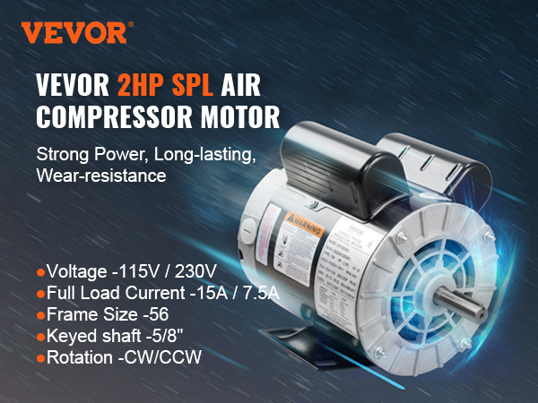 VEVOR 5HP SPL Air Compressor Electric Motor, 230V 15.0Amps, 56