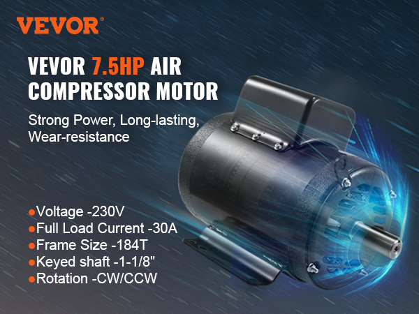 Air Compressor Motor,7.5HP, 230V 30A