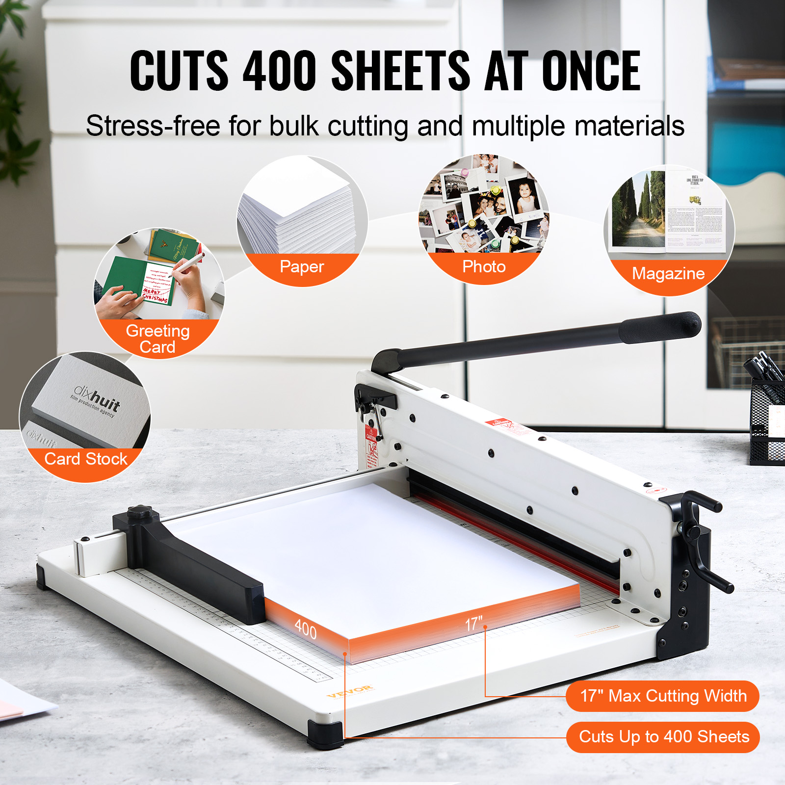 Paper Cutter 17/12" A3/A4 Guillotine Paper Trimmer 400 Sheet Capacity Metal Base