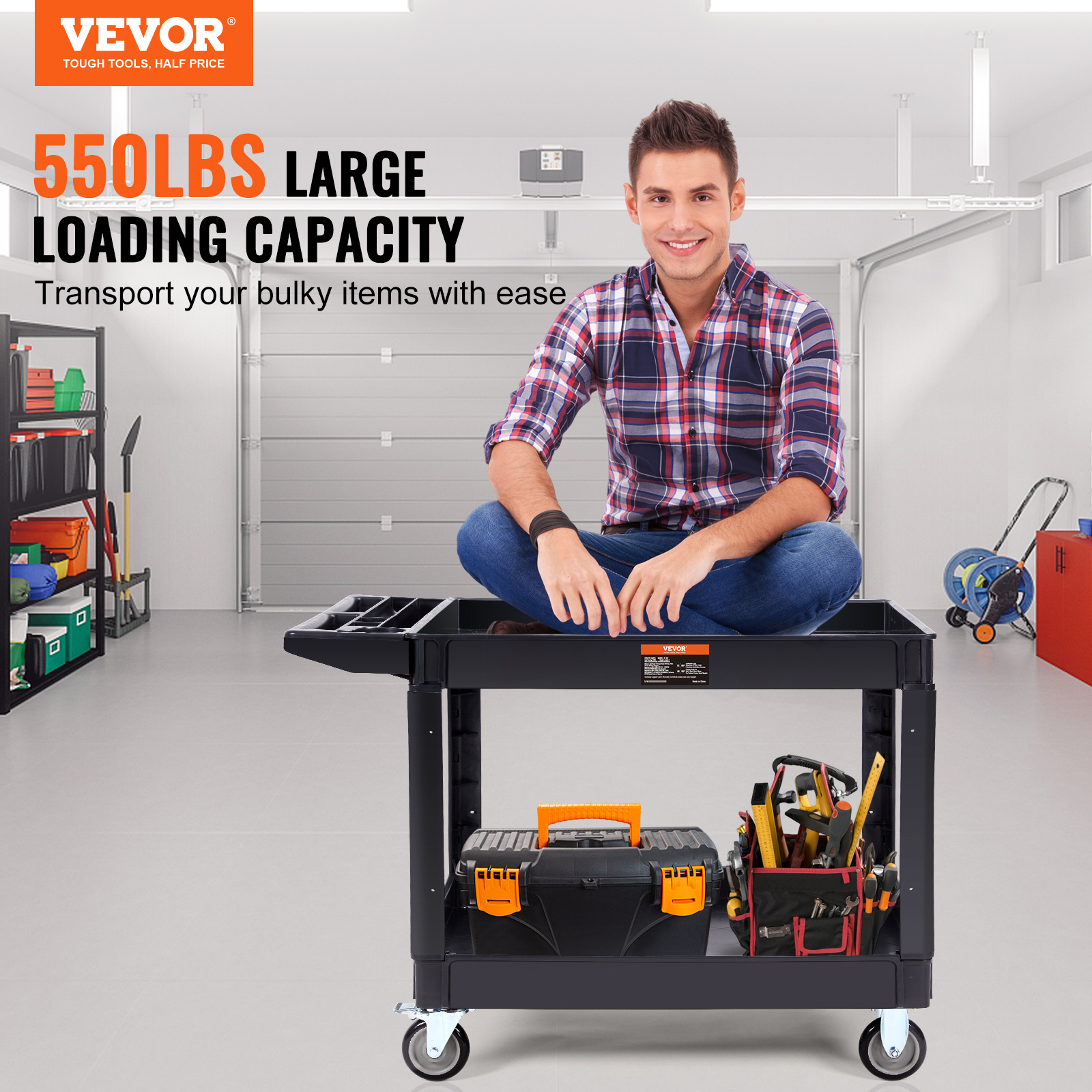 VEVOR Utility Service Cart Rolling Cart 2/3 Shelf 550LBS with 360° Swivel Wheels