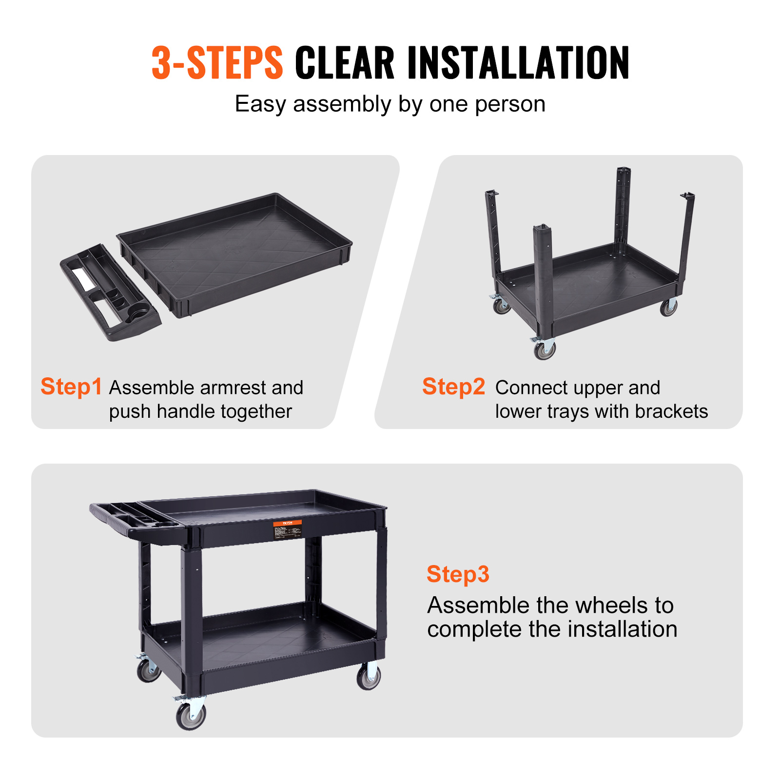 VEVOR Utility Service Cart Rolling Cart 2/3 Shelf 550LBS with 360° Swivel Wheels