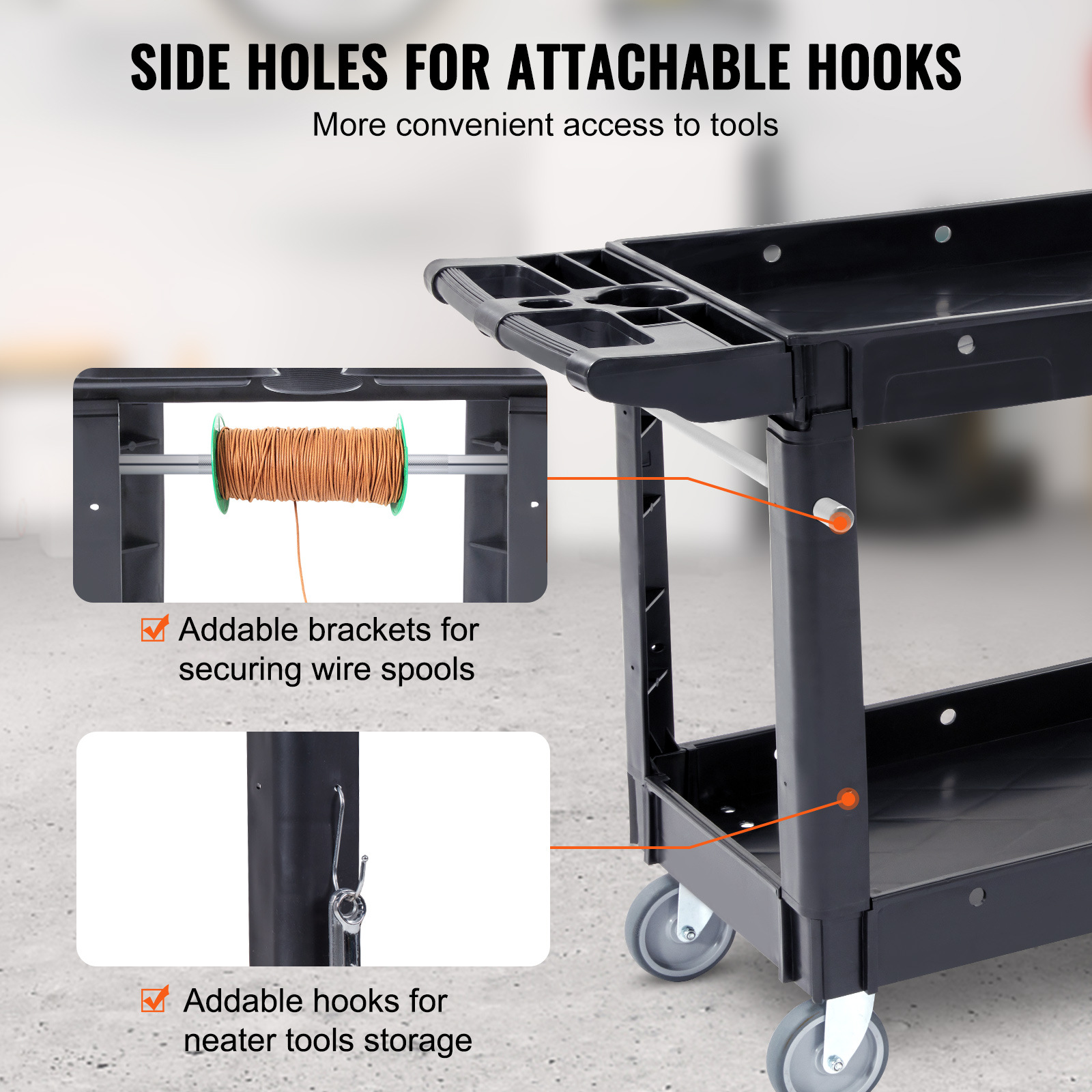 VEVOR Utility Service Cart Rolling Cart 2/3 Shelf 550LBS with 360° Swivel Wheels