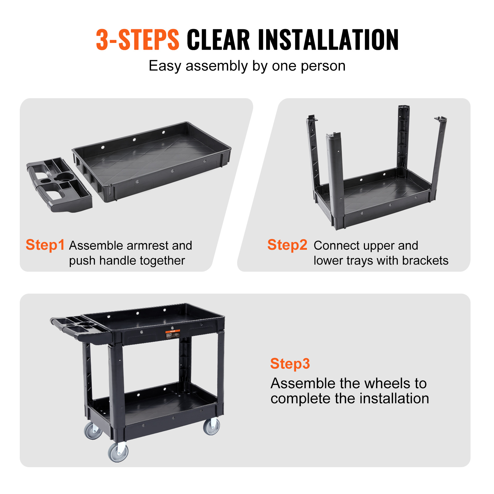 VEVOR Utility Service Cart Rolling Cart 2/3 Shelf 550LBS with 360° Swivel Wheels