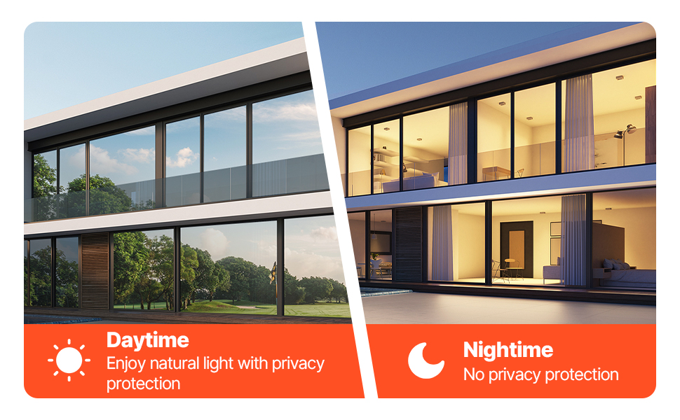 One Way Mirror Privacy Window Film Static Cling Daytime Tint Black ...