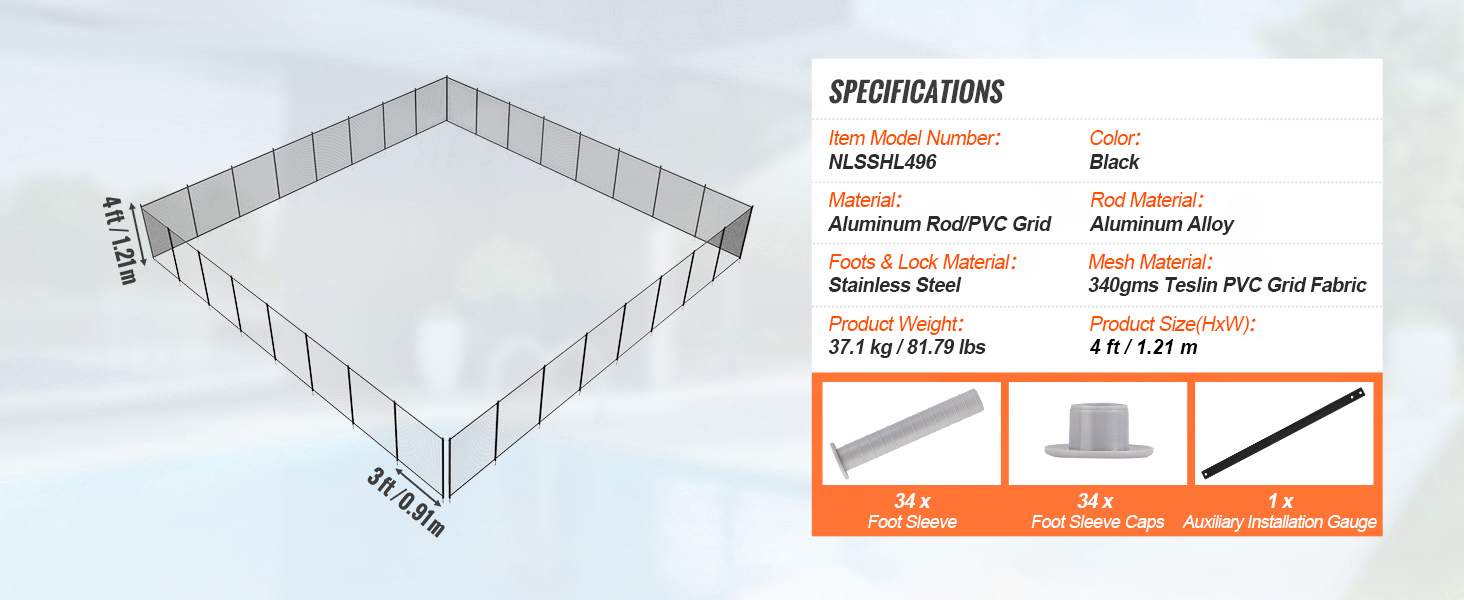 Pool Fence, Removable, 4 x 96 FT