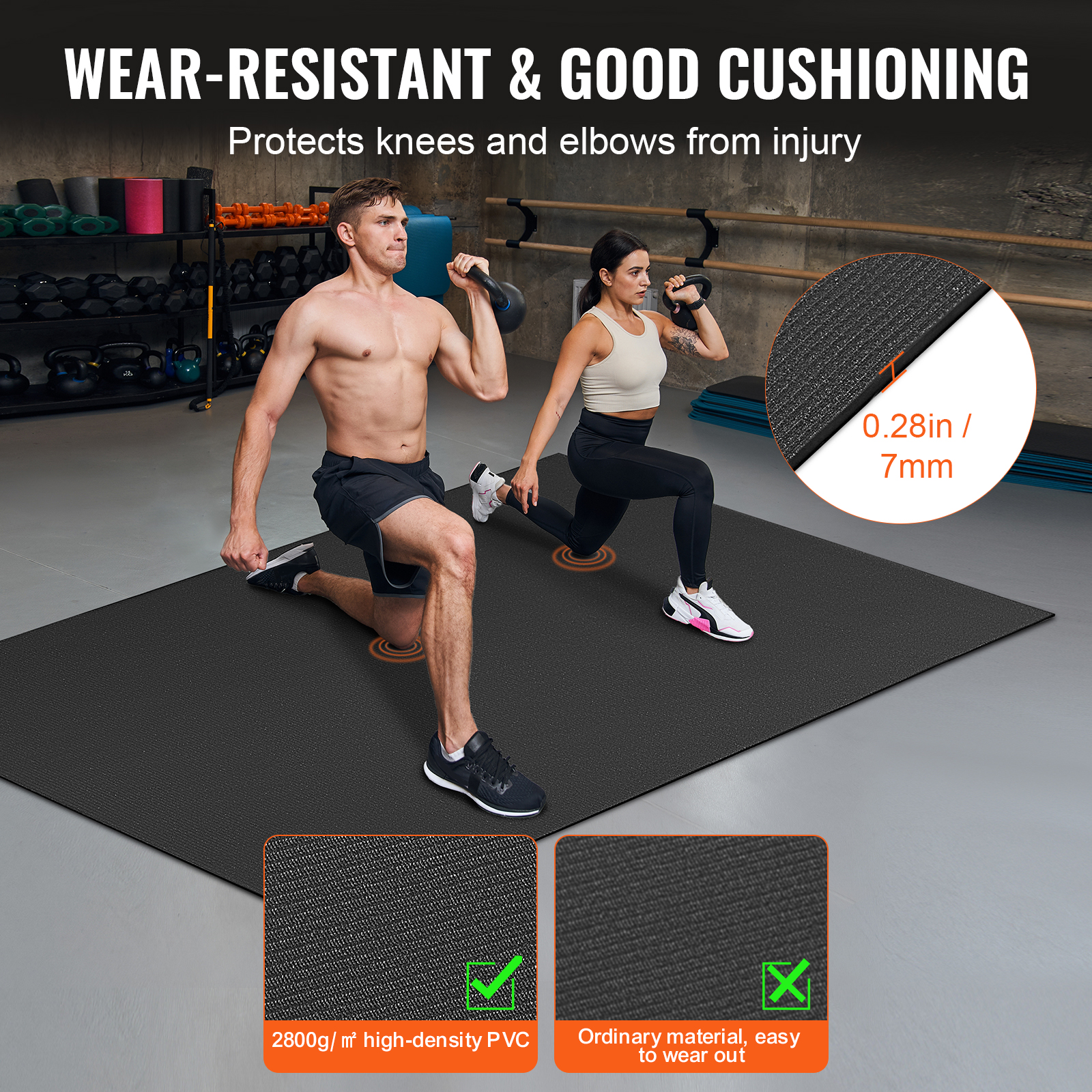 VEVOR Exercise Mat Non Slip Yoga Mat Gym Fitness Pilate Workout Mat (6x4-12x6ft) - Picture 6 of 86