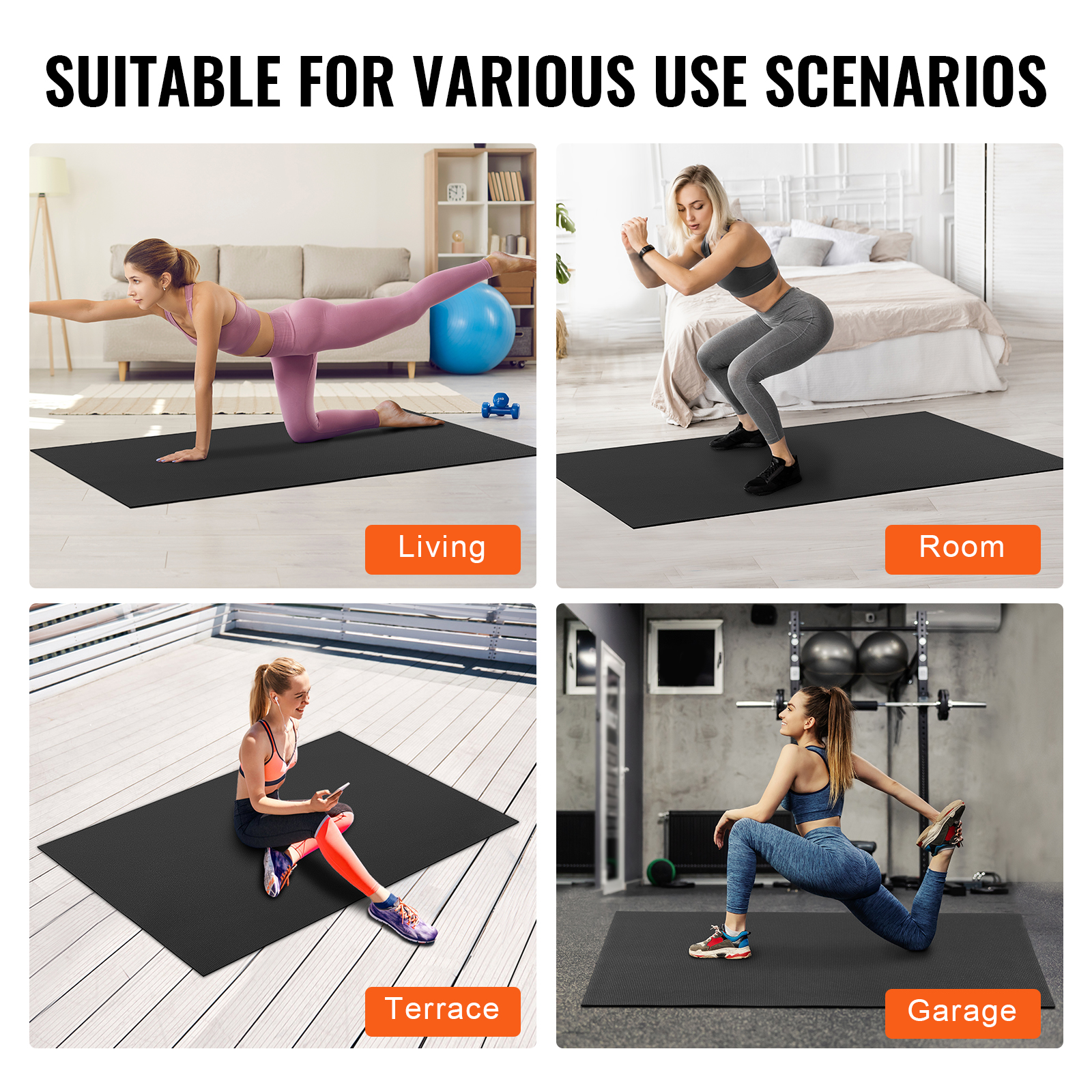 VEVOR Exercise Mat Non Slip Yoga Mat Gym Fitness Pilate Workout Mat (6x4-12x6ft) - Picture 8 of 86