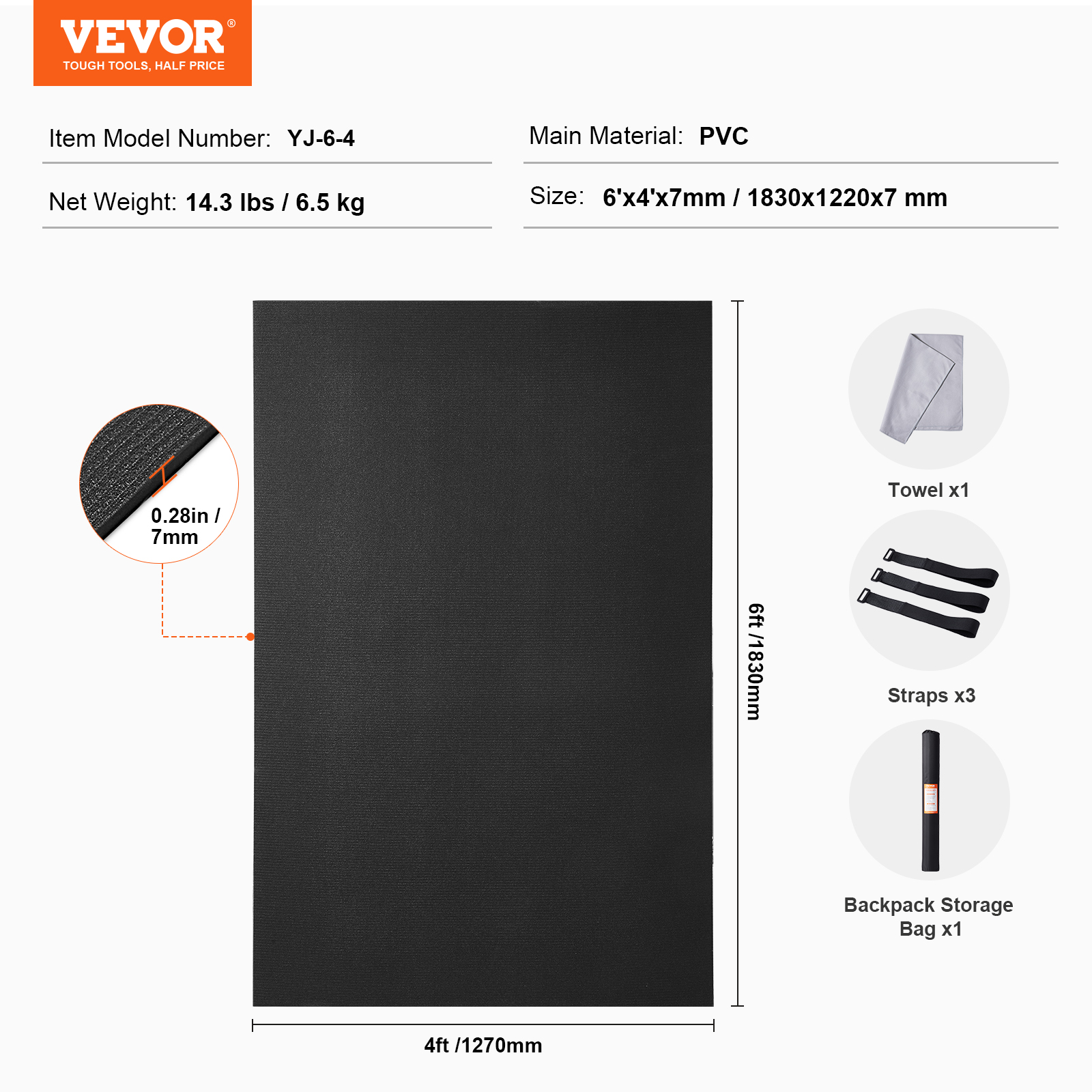 VEVOR Exercise Mat Non Slip Yoga Mat Gym Fitness Pilate Workout Mat (6x4-12x6ft) - Picture 9 of 86