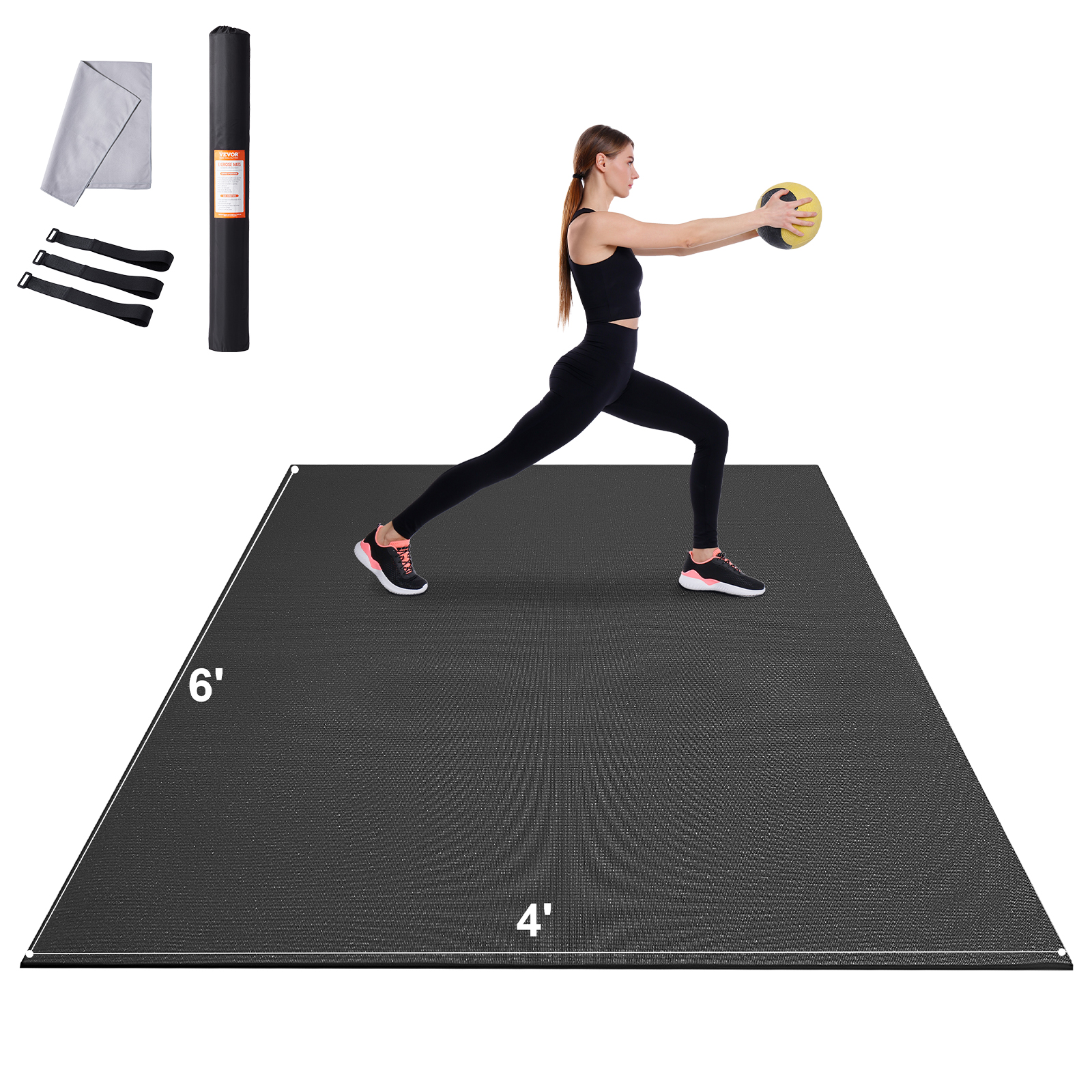 VEVOR Large Yoga Mat 6/7/8/9/10/12 ft Workout Mats for Home Gym Flooring Black