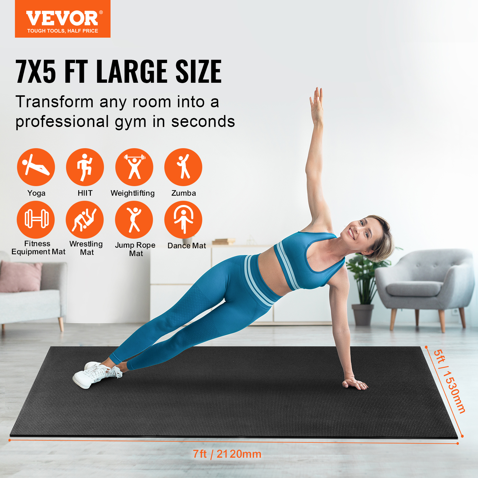 VEVOR Exercise Mat Non Slip Yoga Mat Gym Fitness Pilate Workout Mat (6x4-12x6ft) - Picture 16 of 86