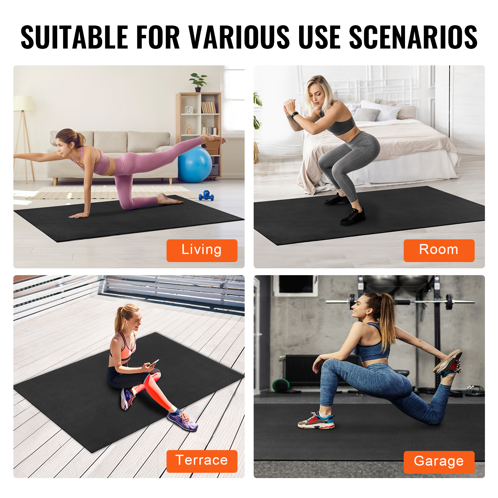 VEVOR Exercise Mat Non Slip Yoga Mat Gym Fitness Pilate Workout Mat (6x4-12x6ft) - Picture 20 of 86