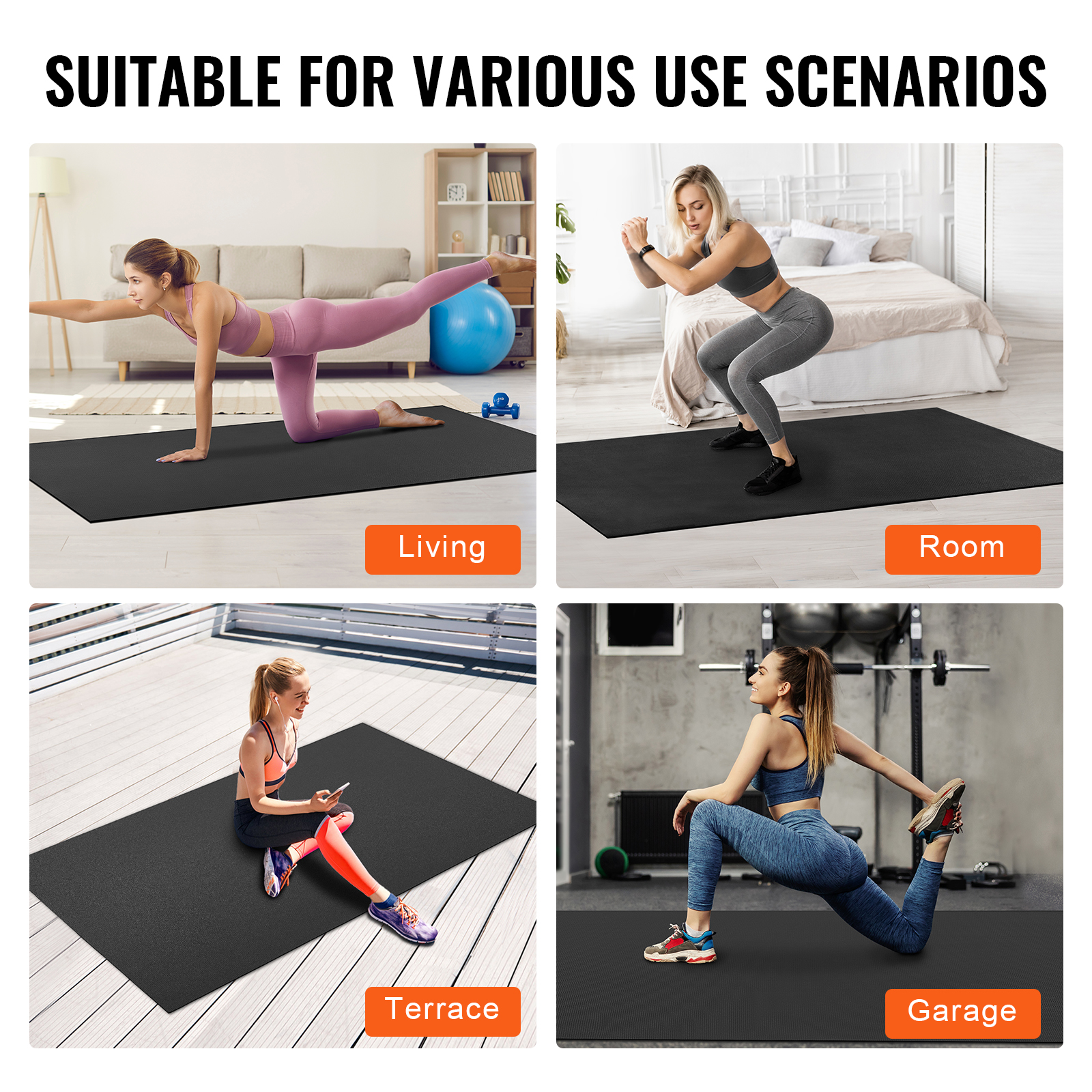 VEVOR Exercise Mat Non Slip Yoga Mat Gym Fitness Pilate Workout Mat (6x4-12x6ft) - Picture 32 of 86