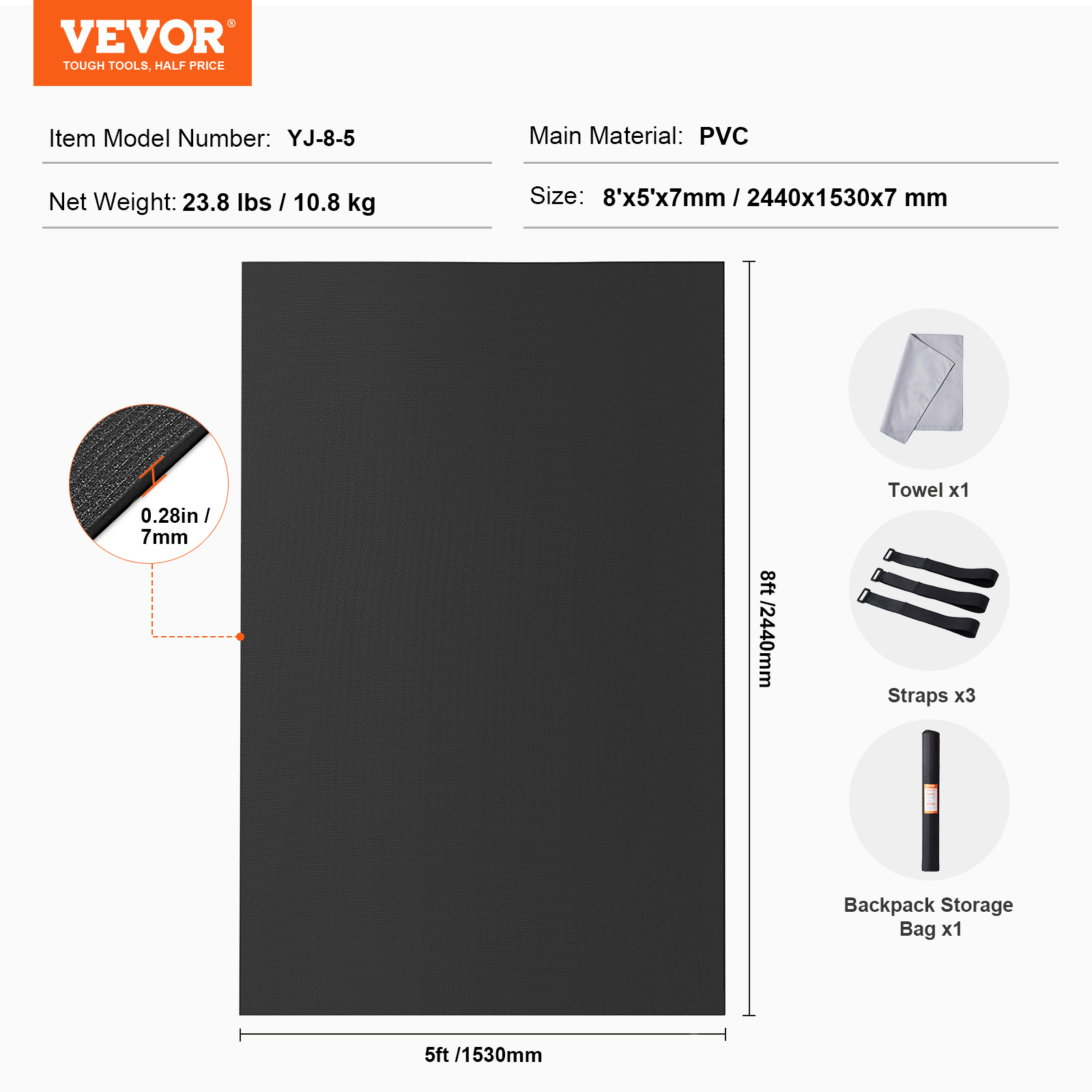 VEVOR Exercise Mat Non Slip Yoga Mat Gym Fitness Pilate Workout Mat (6x4-12x6ft) - Picture 33 of 86