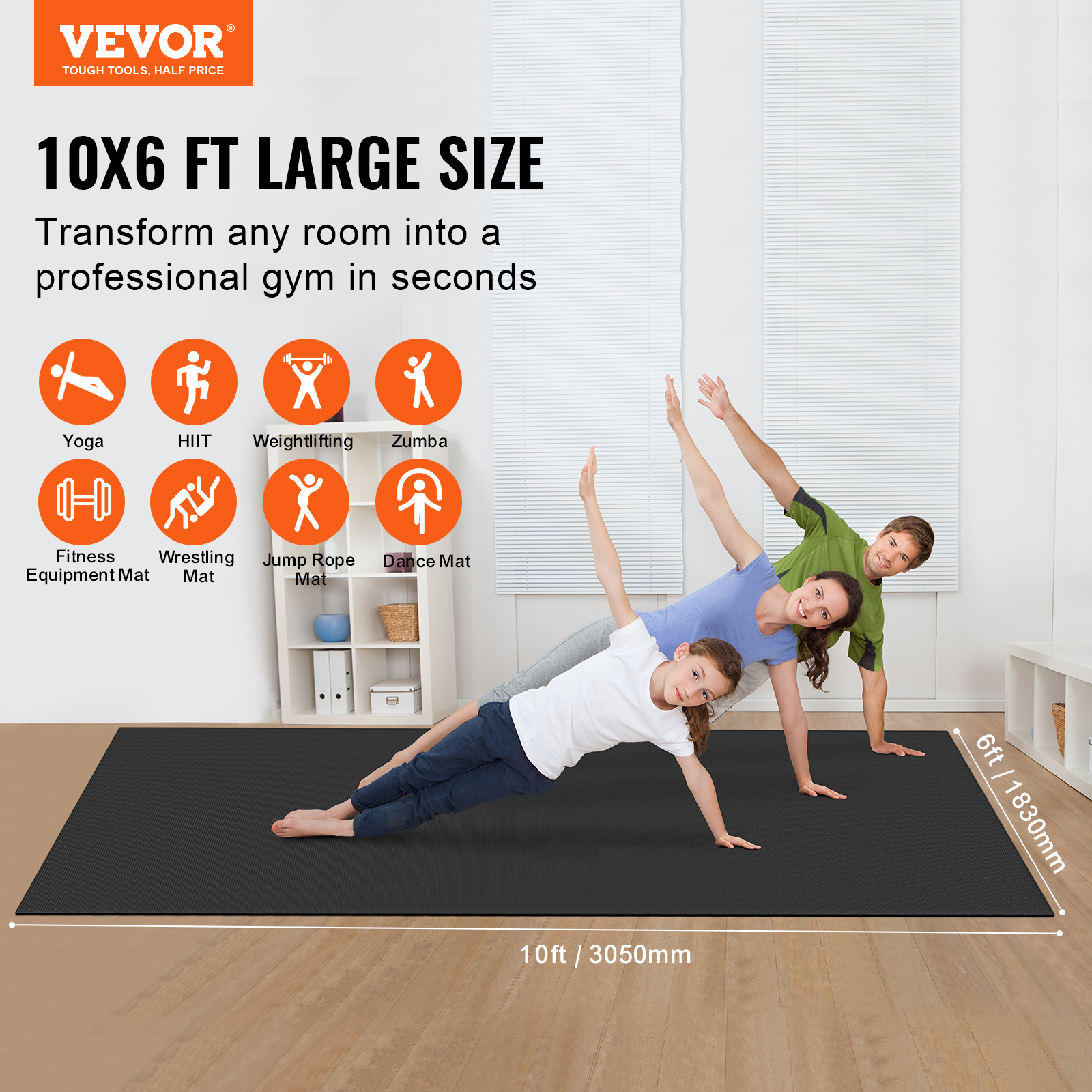 VEVOR Exercise Mat Non Slip Yoga Mat Gym Fitness Pilate Workout Mat (6x4-12x6ft) - Picture 64 of 86
