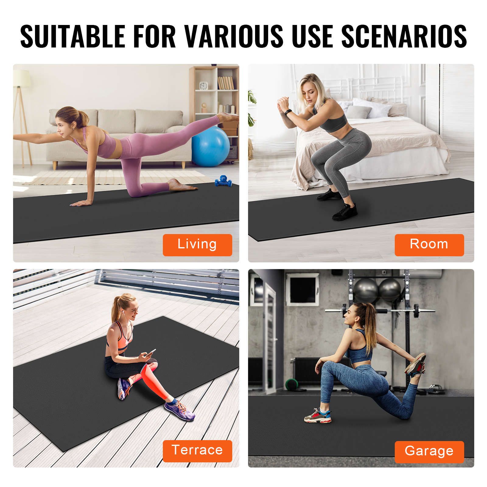 VEVOR Exercise Mat Non Slip Yoga Mat Gym Fitness Pilate Workout Mat (6x4-12x6ft) - Picture 68 of 86