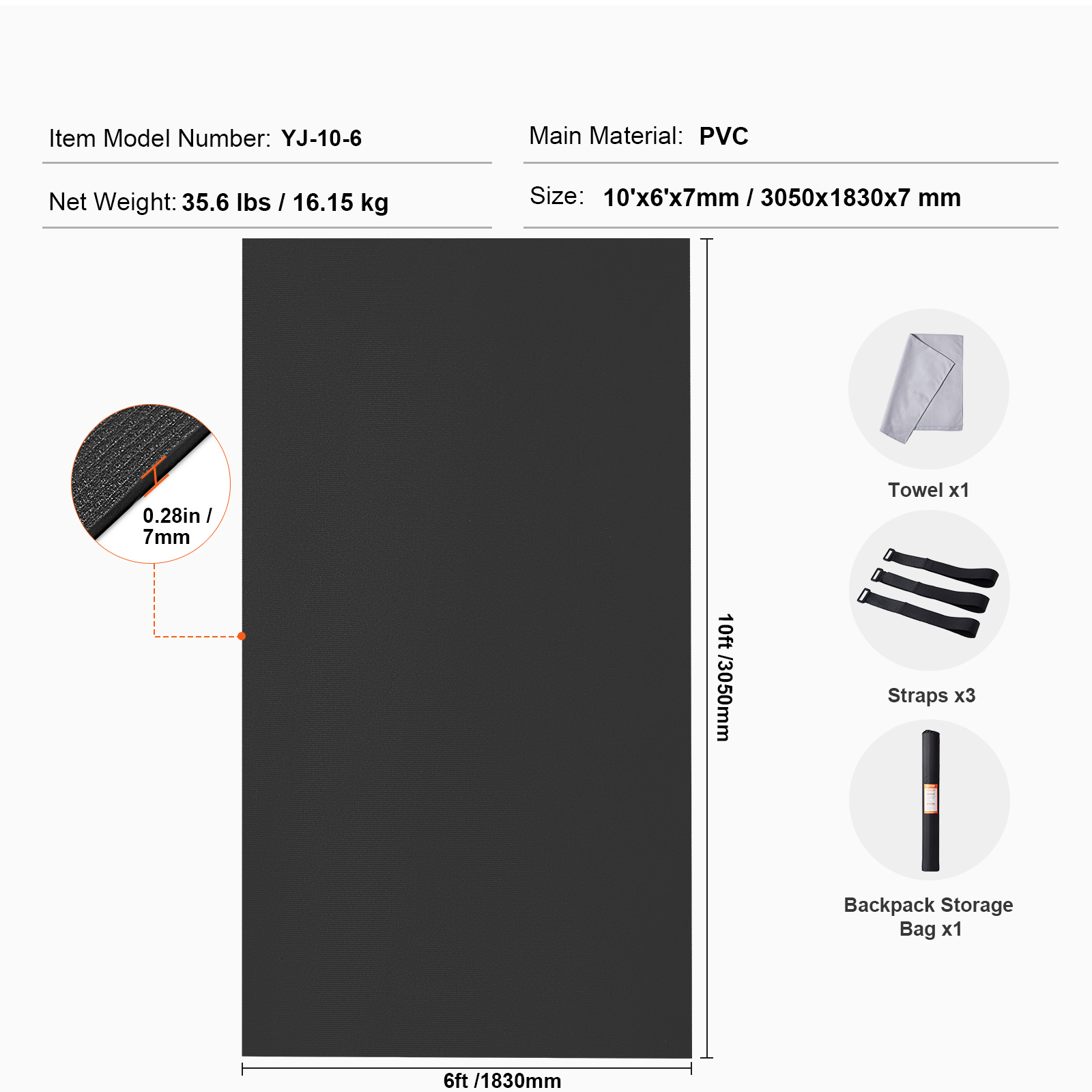 VEVOR Exercise Mat Non Slip Yoga Mat Gym Fitness Pilate Workout Mat (6x4-12x6ft) - Picture 69 of 86