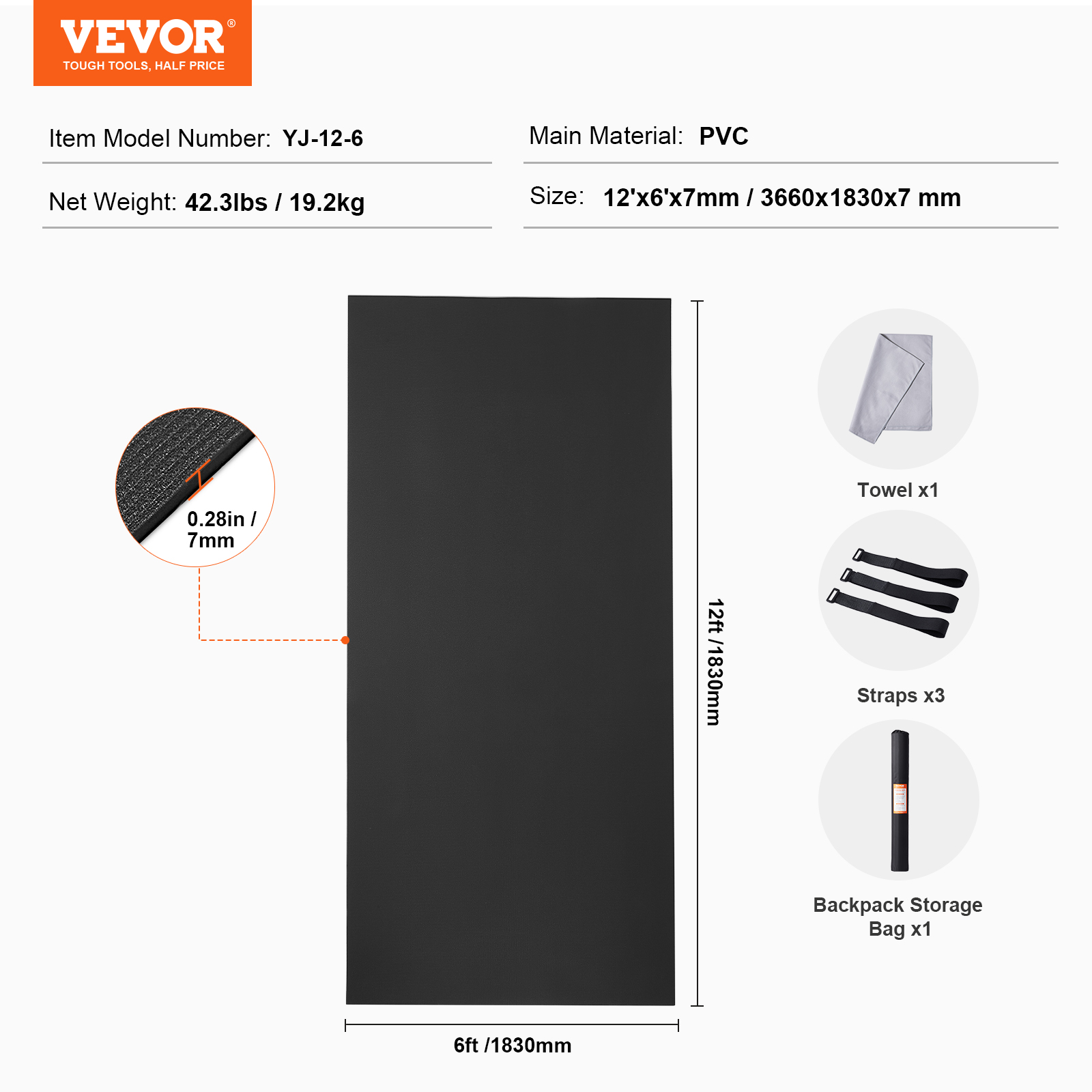 VEVOR Exercise Mat Non Slip Yoga Mat Gym Fitness Pilate Workout Mat (6x4-12x6ft) - Picture 81 of 86