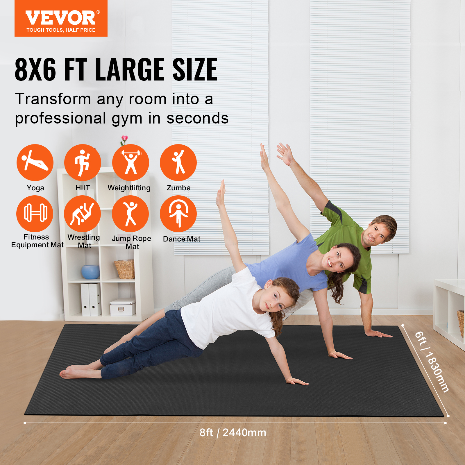 VEVOR Exercise Mat Non Slip Yoga Mat Gym Fitness Pilate Workout Mat (6x4-12x6ft) - Picture 40 of 86