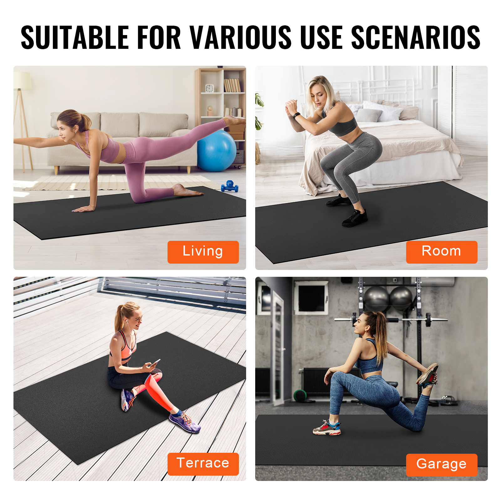 VEVOR Exercise Mat Non Slip Yoga Mat Gym Fitness Pilate Workout Mat (6x4-12x6ft) - Picture 44 of 86