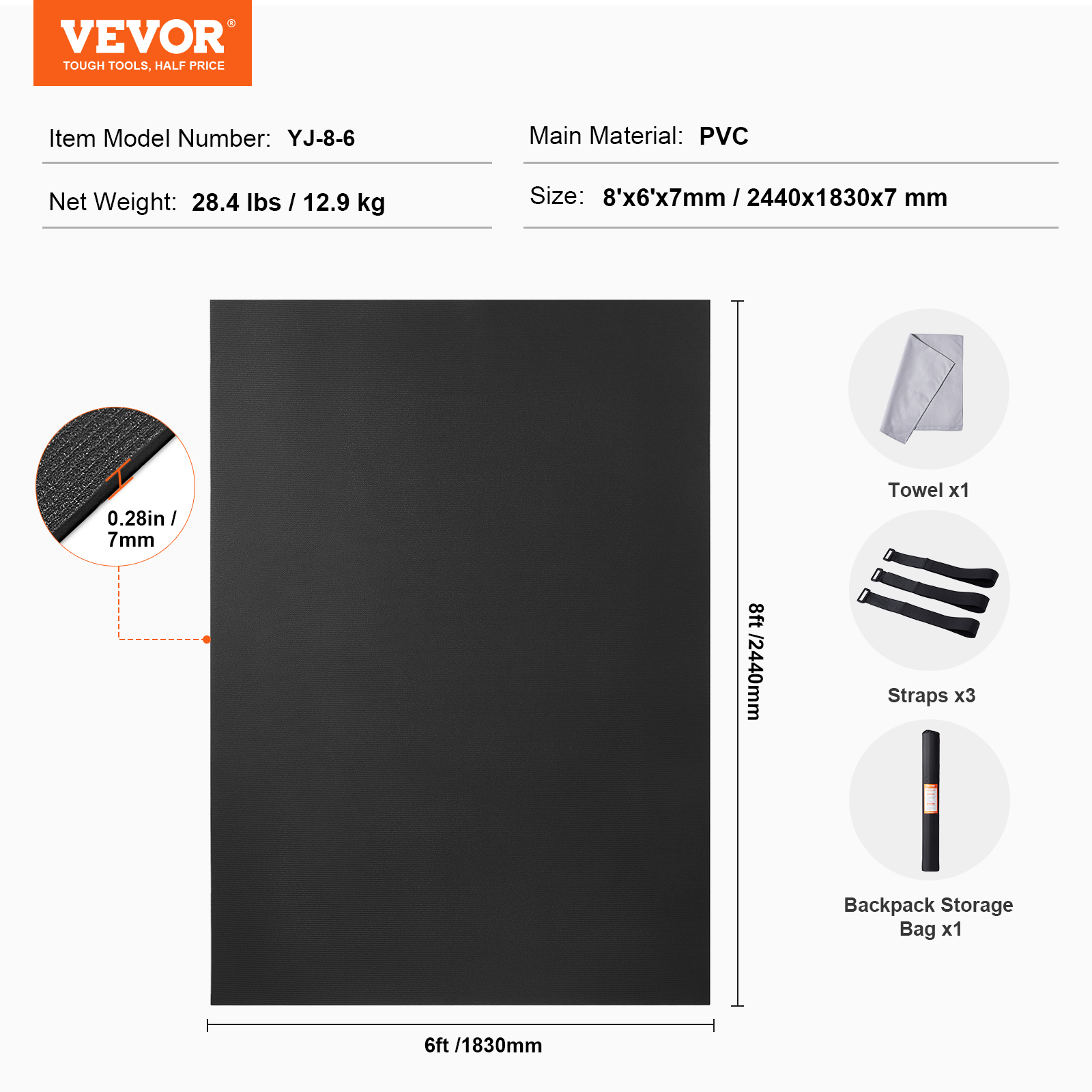 VEVOR Exercise Mat Non Slip Yoga Mat Gym Fitness Pilate Workout Mat (6x4-12x6ft) - Picture 45 of 86