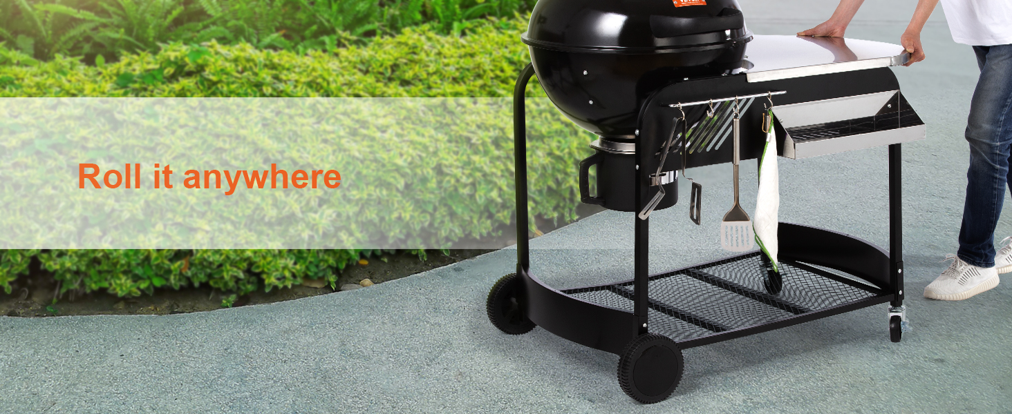 Title 8, VEVOR Charcoal Kettle Grill Cart with Side Tabl...