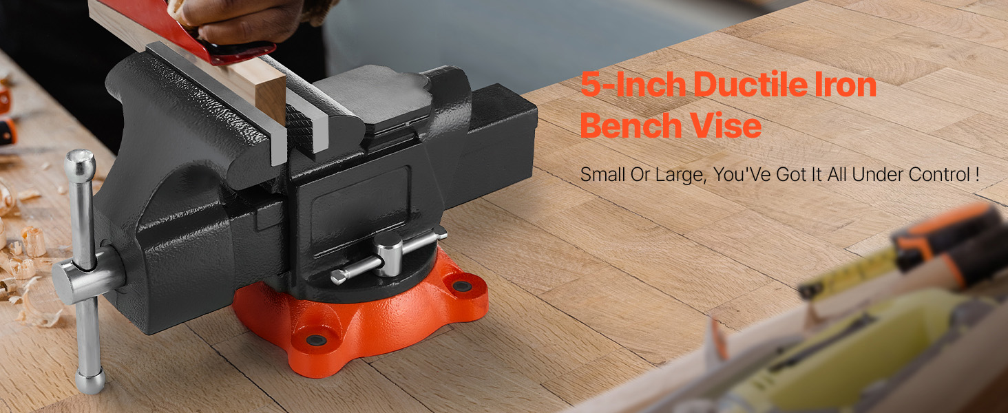 5" Bench Vise – Heavy Duty Ductile Iron, Swivel Locking Base, Multipurpose, Model 9525
