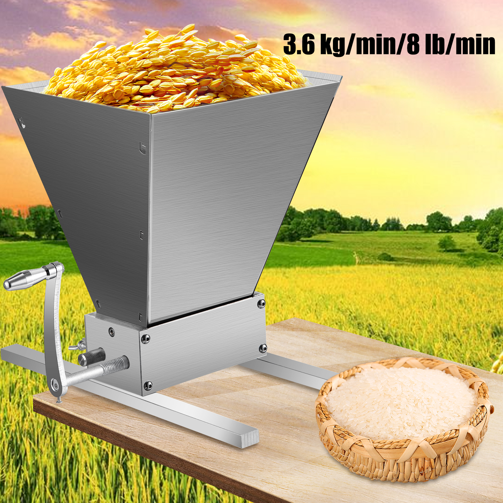 Molino triturador de cereales de grano seco, malta y soja, color plateado