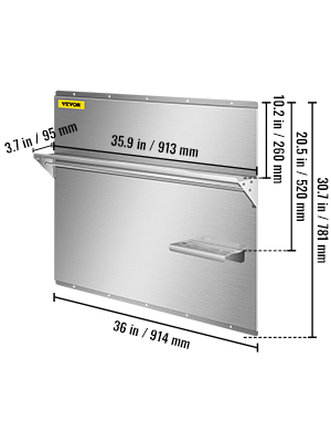 VEVOR Range Backsplash with Shelf 36 x 30.7 Inch Range Hood Wall Shield, Stainless Steel Backsplash Silver Splash Plate for Range Hood Stainless Backsplash with Built-in Storage Shelf and Hanging Rack