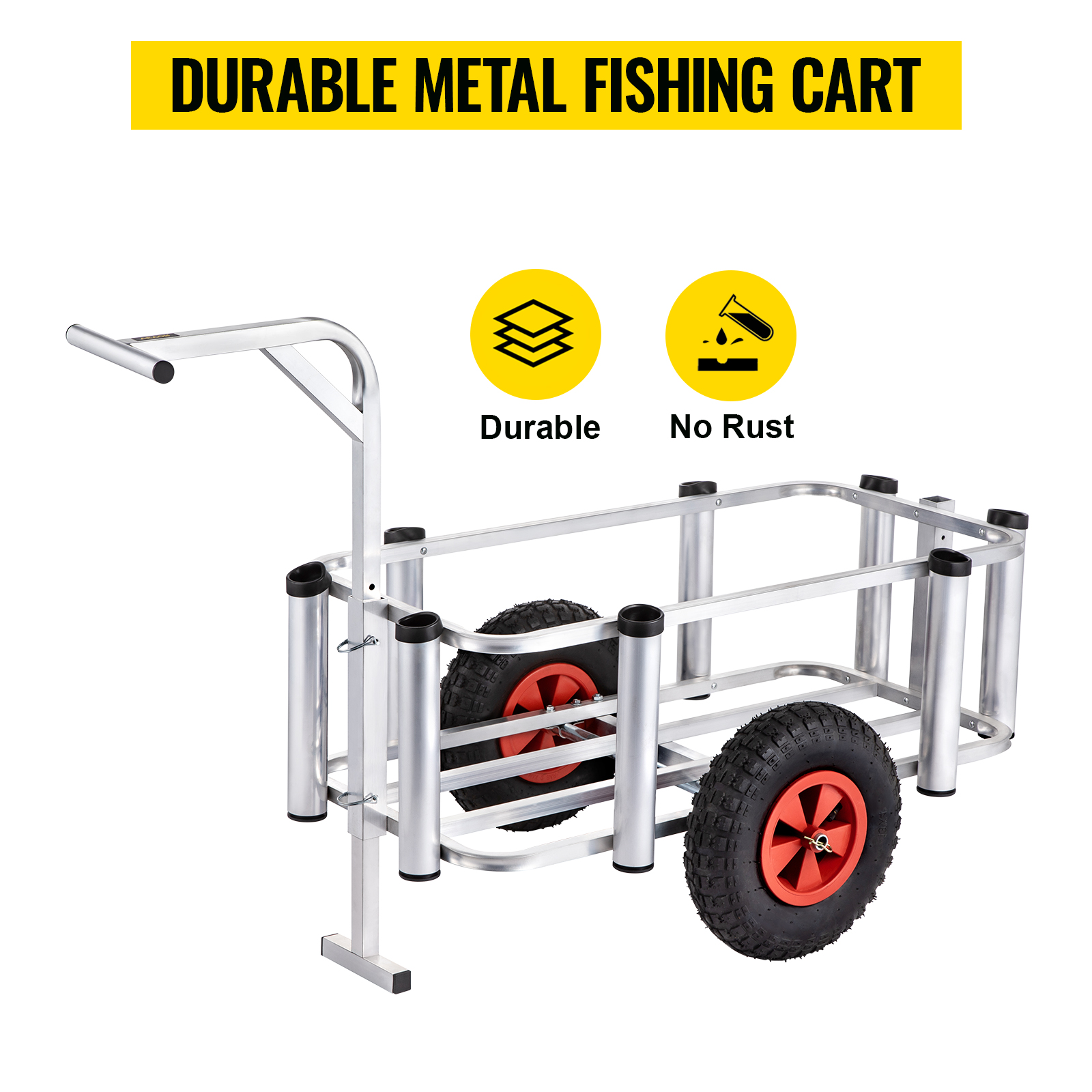 Beach Fishing Cart with Pole, Fish and Marine Carts w/ 300lbs Load  Capacity, with 12 Big Wheels Balloon Tires for Sand, Aluminum Wagon-Rod  Holders & Trolley, no Rust (Black) 