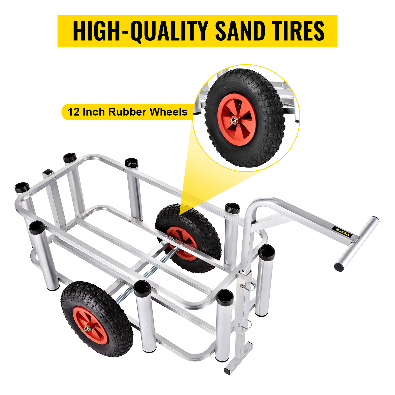 VEVOR Beach Fishing Cart, 300 lbs Load Capacity, Fish and Marine Cart with  Two 13 Big Wheels PU Balloon Tires for Sand, Heavy-Duty Aluminum Pier