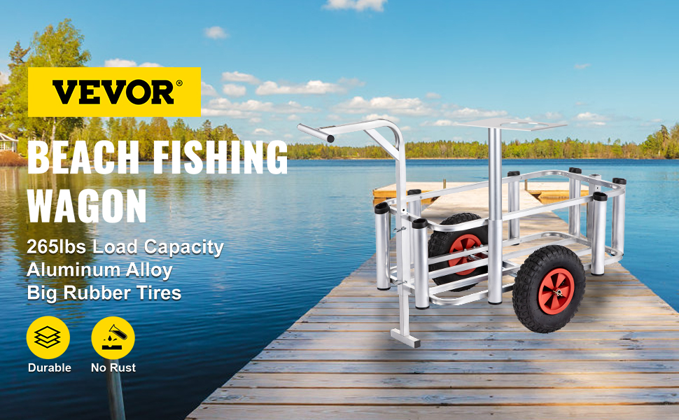 VEVOR VEVOR Beach Fishing Cart, 300 lbs Load Capacity, Foldable Fish and  Marine Cart with Four 11 Big Wheels Rubber Balloon Tires for Sand,  Heavy-Duty Steel Pier Wagon Trolley with 8 Rod