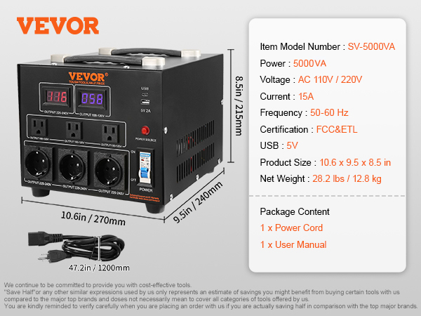 Transformador Convertidor De Voltaje 110-220 Y 220-110 5000wCK  CONVERTIDORES DE VOLTAJE UP/DOWN