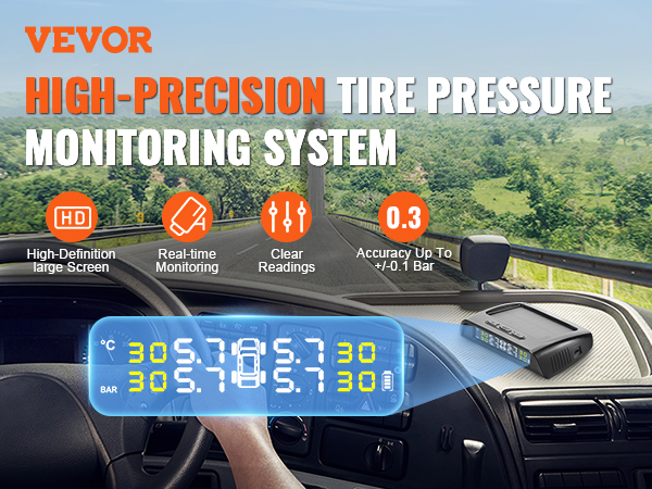 Solar-Powered RV TPMS - 6 Sensor Tire Pressure Monitor (0-214 PSI Range) For Trailers/Motorhomes