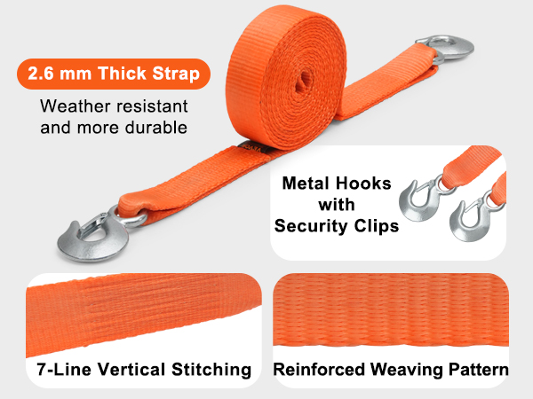 VEVOR ATV Car Tow Strap with Hooks 2