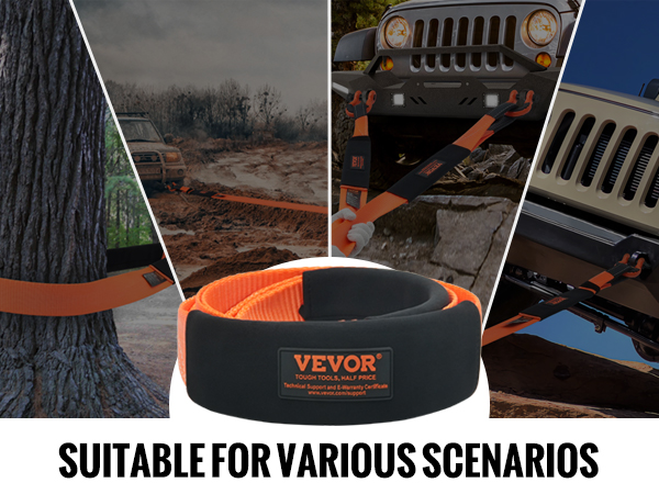 VEVOR Sleepgordel-bergeset 85 mm x 9 m (MBS-16329 kg) boombeschermer windgordel, drievoudig versterkte lus & beschermhoezen & opbergtas, 3/4 inch D-ringbeugel, voor vrachtwagen, jeep, SUV, ATV
