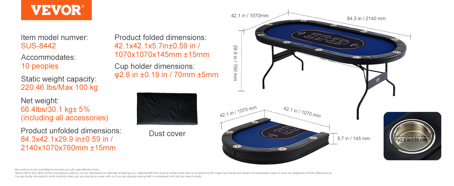 Foldable Poker Table,Oval,with Cup Holder
