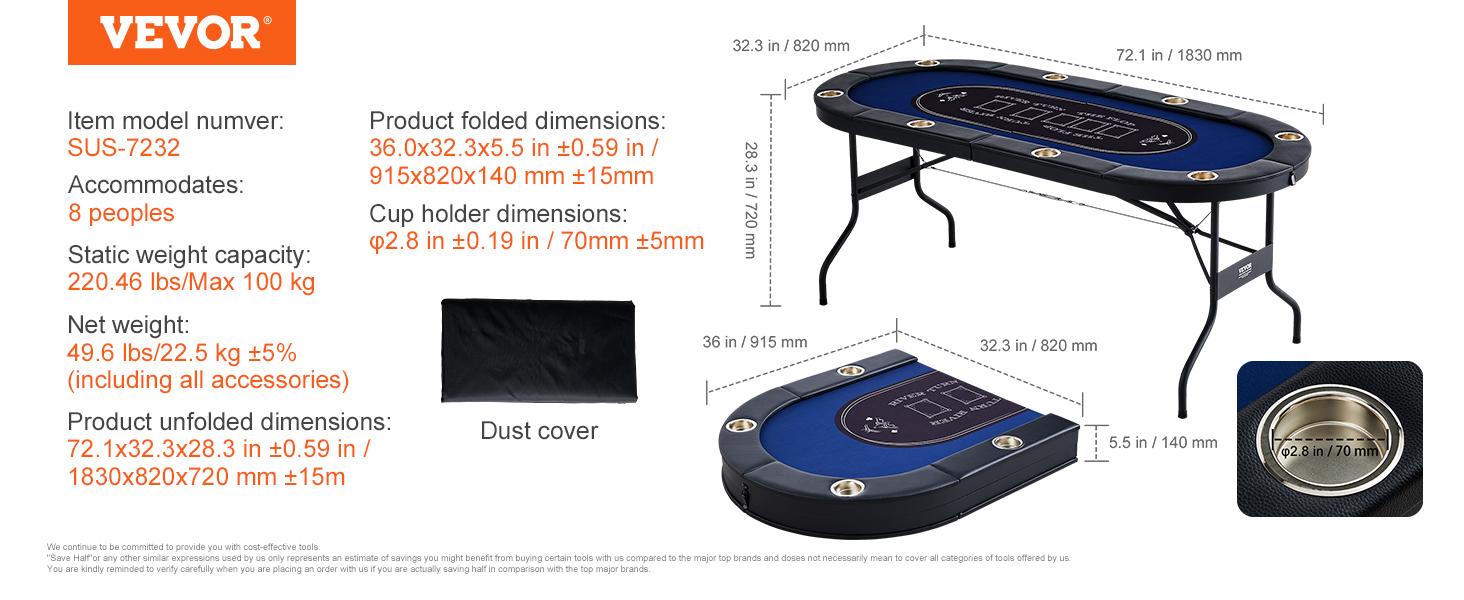 Foldable Poker Table,Oval,with Cup Holder