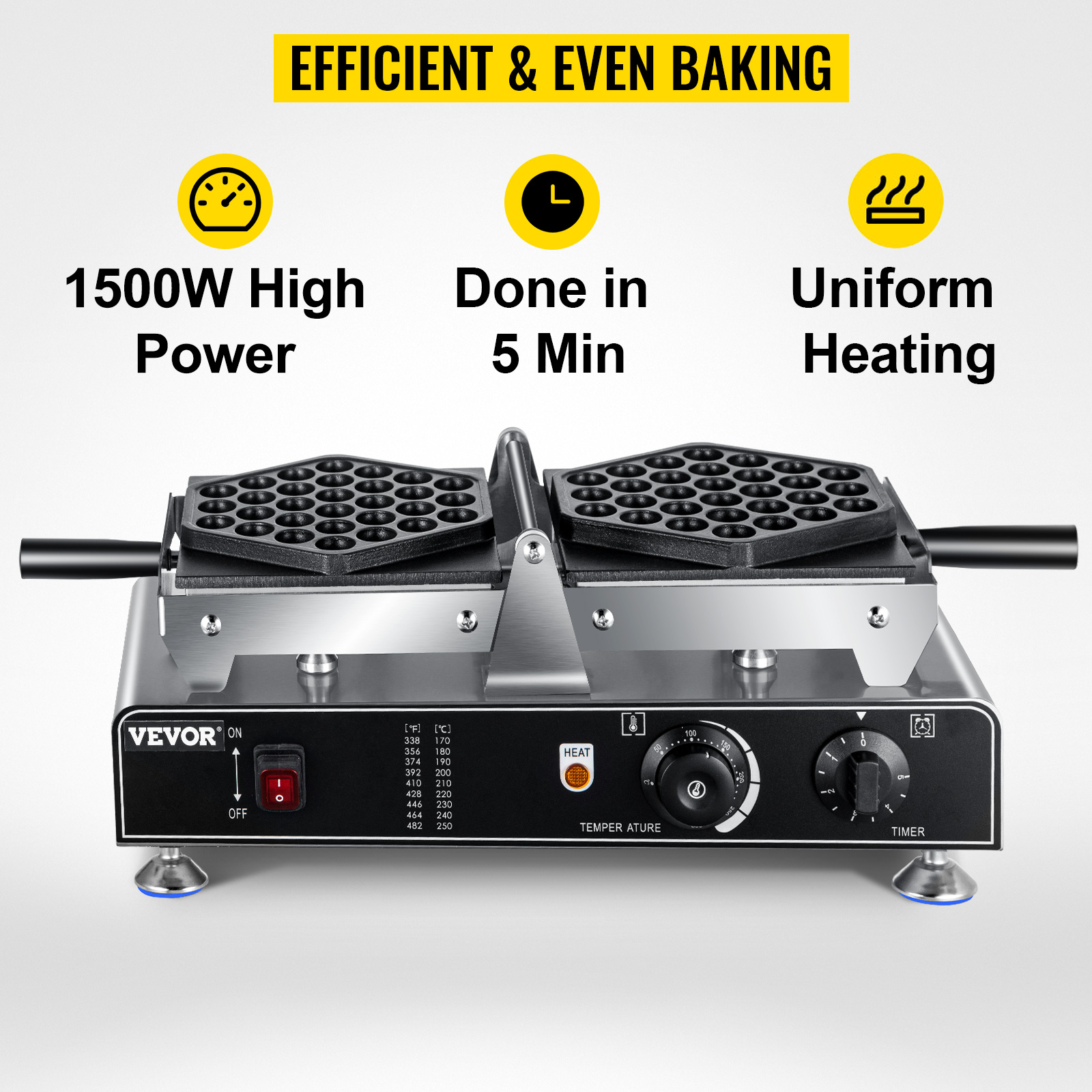 Bubble Waffle Maker, 110V Electric Egg Waffle Maker, 1500W Hong Kong Egg  Puff Machine w/2