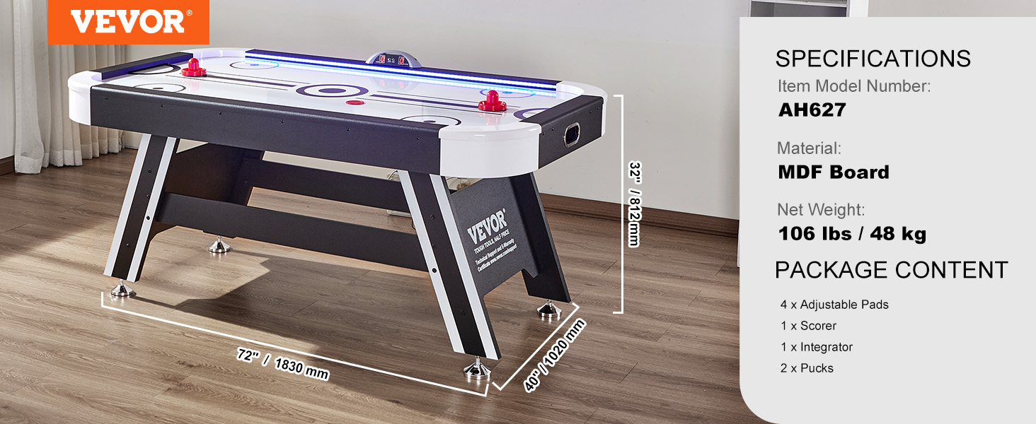 Air Hockey Table, 72 Indoor Hockey Table for Kids and Adults, LED Sports  Hockey Game with 2 Pucks, 2 Pushers, and Electronic Score System, Arcade