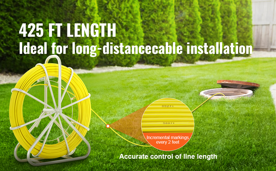 VEVOR Fish Tape Fiberglass, 425 ft, 1/4 inch, Duct Rodder Fishtape Wire ...