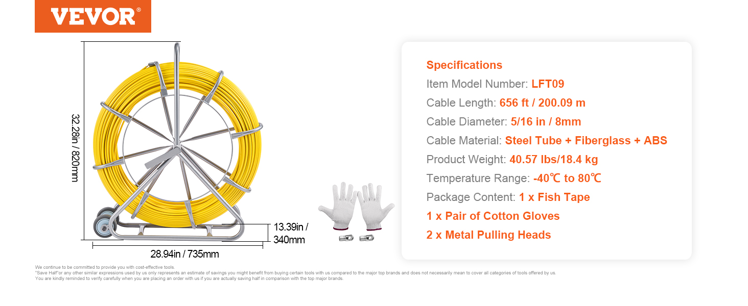 Fish tape,656 ft,5/16 in