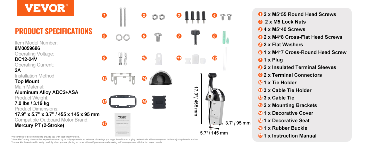 Commande d'accélérateur de bateau, 8M0059686, Mercury PT 2-temps