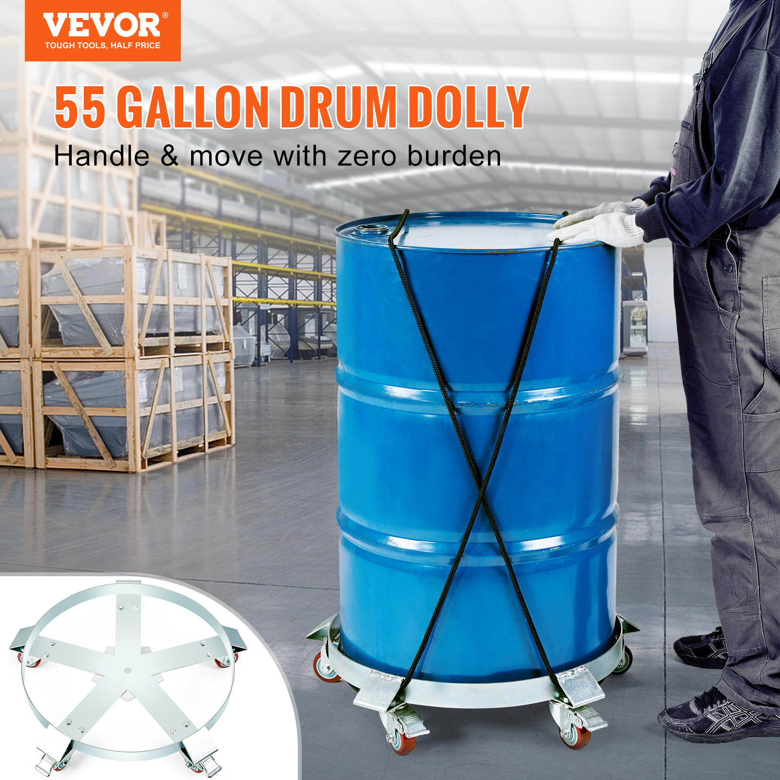 VEVOR 55 Gal Drum Dolly Heavy Duty Barrel Cart 1000-2000lbs with Swivel Casters - Picture 28 of 62