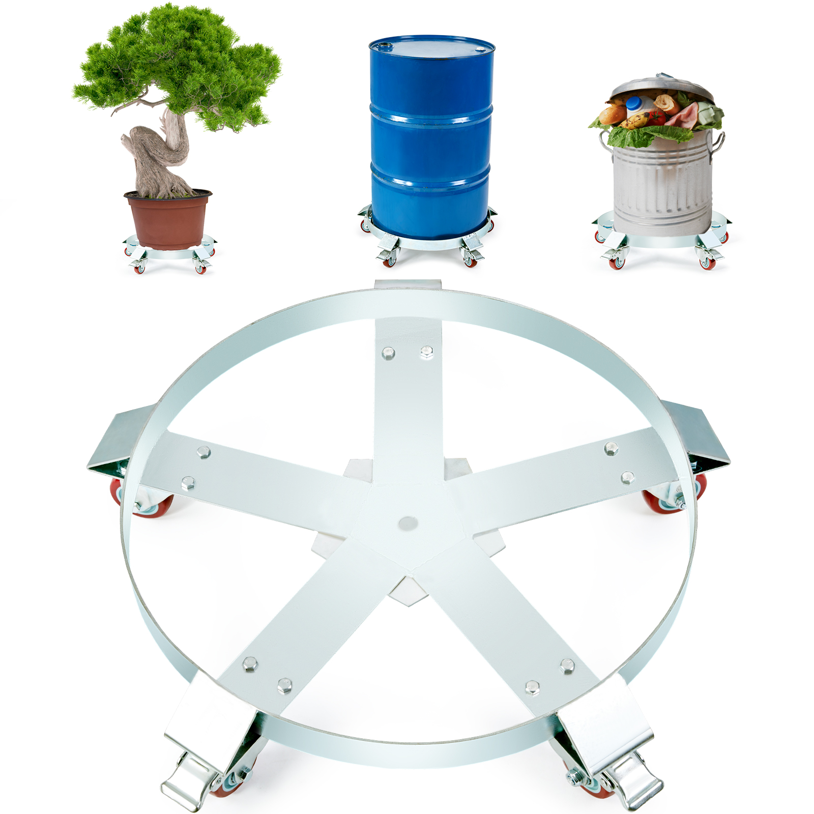 VEVOR 55 Gal Drum Dolly Heavy Duty Barrel Cart 1000-2000lbs with Swivel Casters