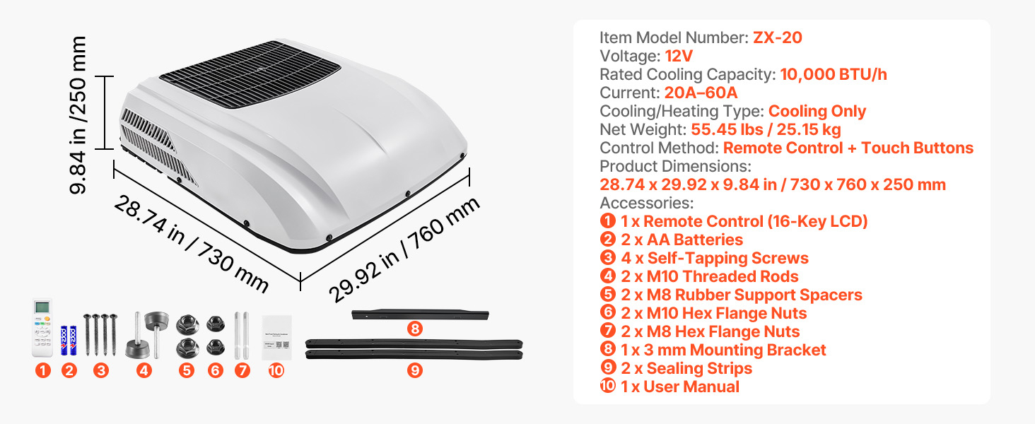 アジア　1 Uimoso 12V Rooftop Air Conditioner for Trucks, RVs, and Campers
